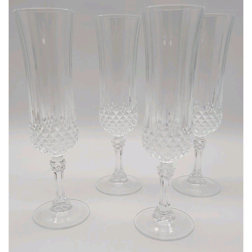 Set Of 4 Cristal D’Arques Longchamp Champagne Flutes Beautiful Glasses
